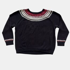 Talbots Fair Isle Lambswool Blend Sweater Black Red Women 3XP Cabincore Nordic